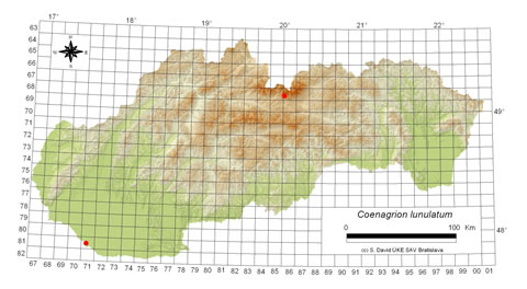 Coenagrion lunulatum - výskyt na Slovensku