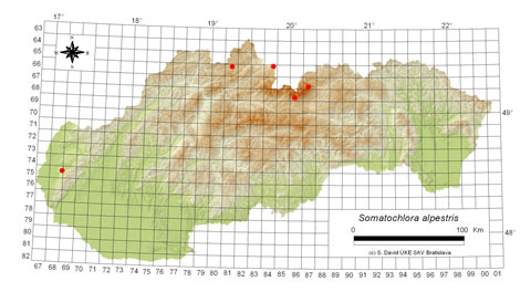 Somatochlora alpestris - výskyt na Slovensku