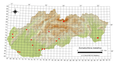 Somatochlora metallica - výskyt na Slovensku